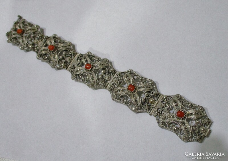 Beautiful antique silver bracelet with real corals