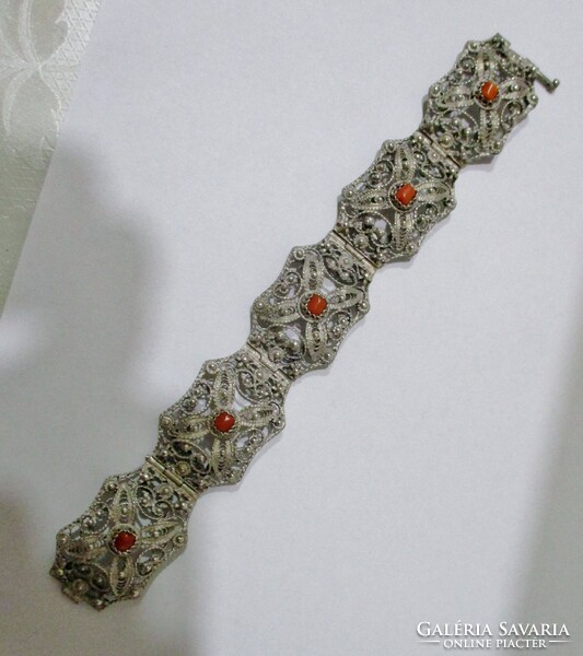 Beautiful antique silver bracelet with real corals