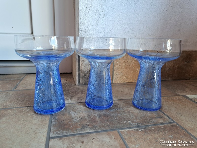 Rare blue candle holder vase cracked beautiful veil glass veil Carcagi berek bath glass