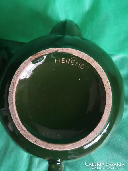 Antik Herendi fajansz, zöld mázas teás kanna