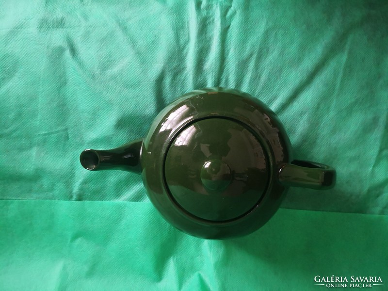 Antik Herendi fajansz, zöld mázas teás kanna