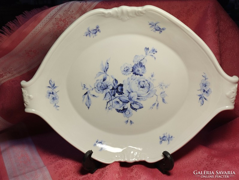 Beautiful, blue rose-patterned porcelain serving bowl, centerpiece