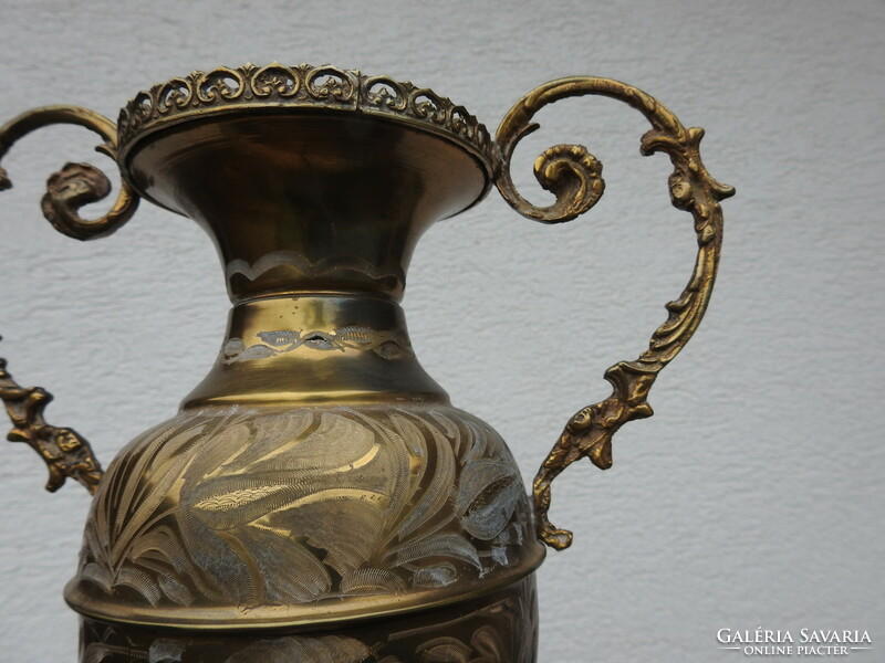 Antique huge copper goblet vase - engraved vase