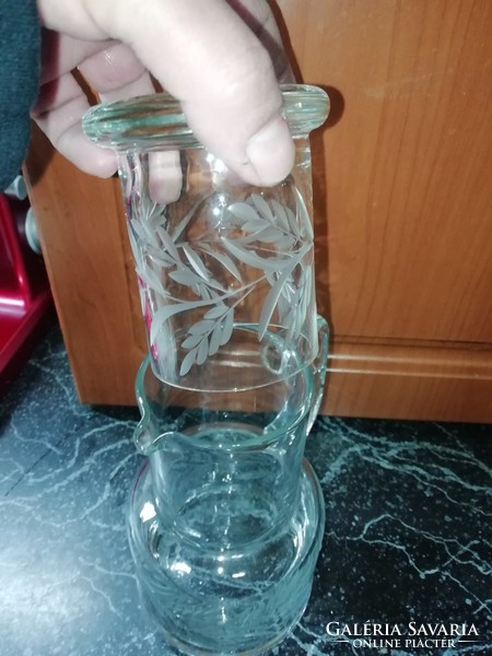 Szép csiszolt üveg kancsó + poharak   hibátlan állapotban
