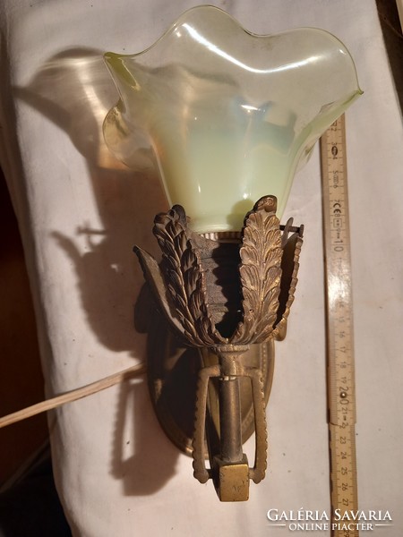 RRR! Régi réz falikar ( lámpa) eredeti uránüveg búrájával