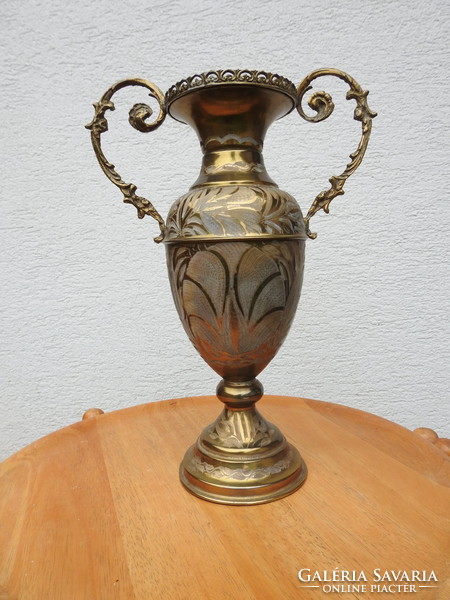Antique huge copper goblet vase - engraved vase