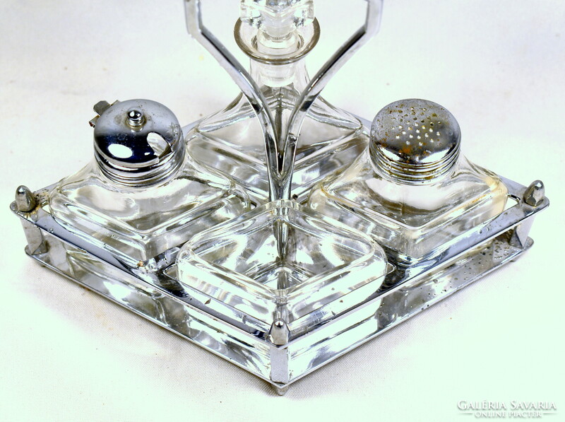 Art deco spice holder with intact and original square glass inserts!