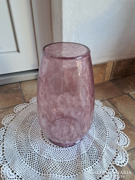 Ritka rózsaszín repesztett Fátyolüveg fátyol karcagi berekfürdői üveg váza Gyűjtői
