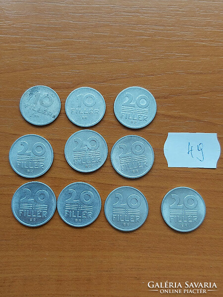 10 pieces of Hungarian 10 + 20 fils, all different year 49