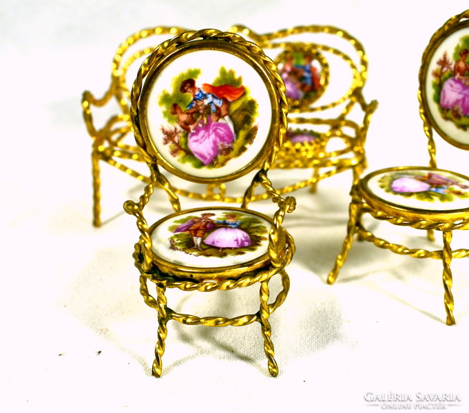 Limoges porcelain miniature with inlays gilded display cabinet decorative furniture set!