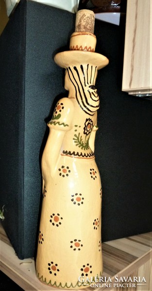 Brandy ceramic flask, in the form of a girl in a hat, 20 cm high