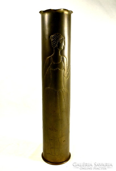 Cannon shell sleeve vase war front work: with a woman pruning a rose motif