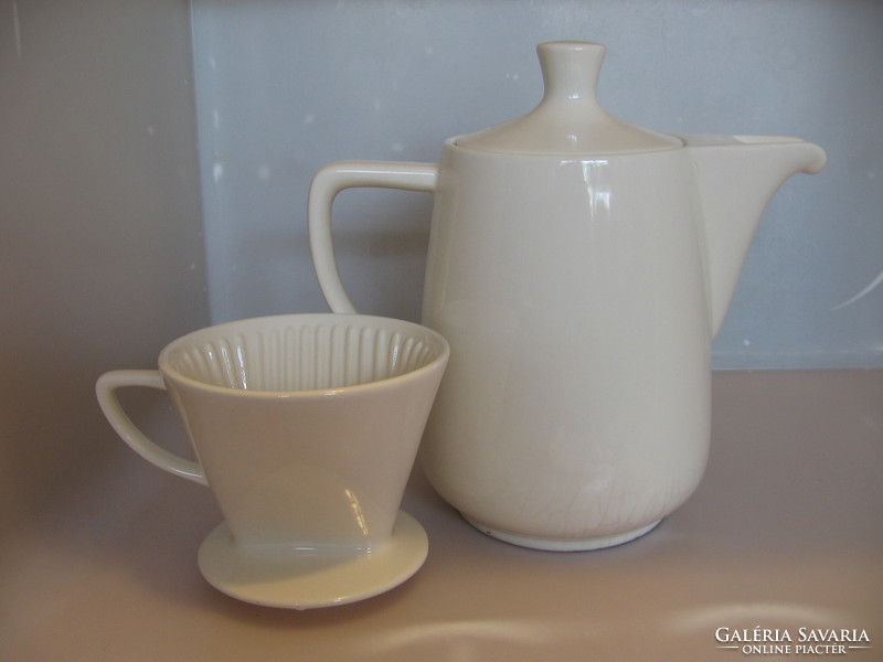 Large, old melitta coffee pot with funnel, cream white