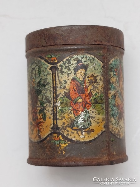 Old metal box mini tea box oriental pattern Japanese