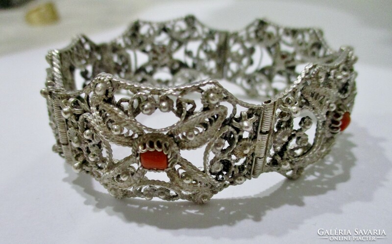 Beautiful antique silver bracelet with real corals