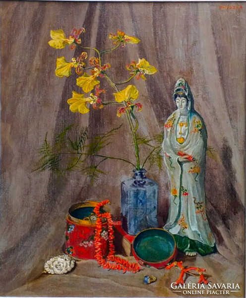 Vilmos Huszár (1884 - 1959): still life in the east, with a statue