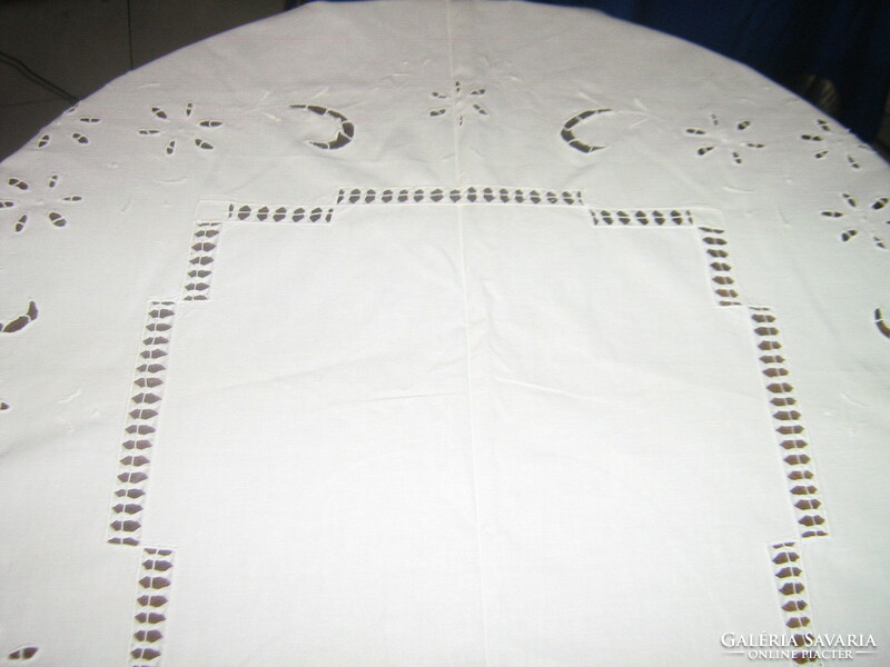 Dreamy azure rosette white antique tablecloth