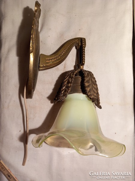 Rrr! Old copper wall arm (lamp) with original uranium glass cover