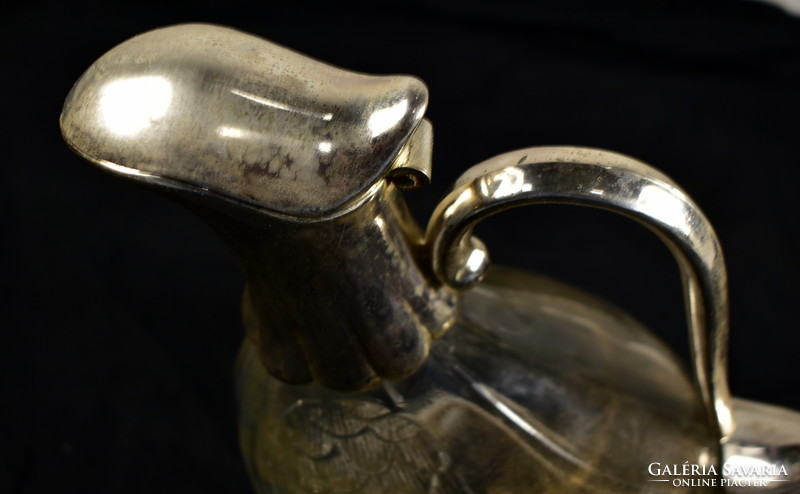 In art deco style - silver-plated glass carafe with a duck design!