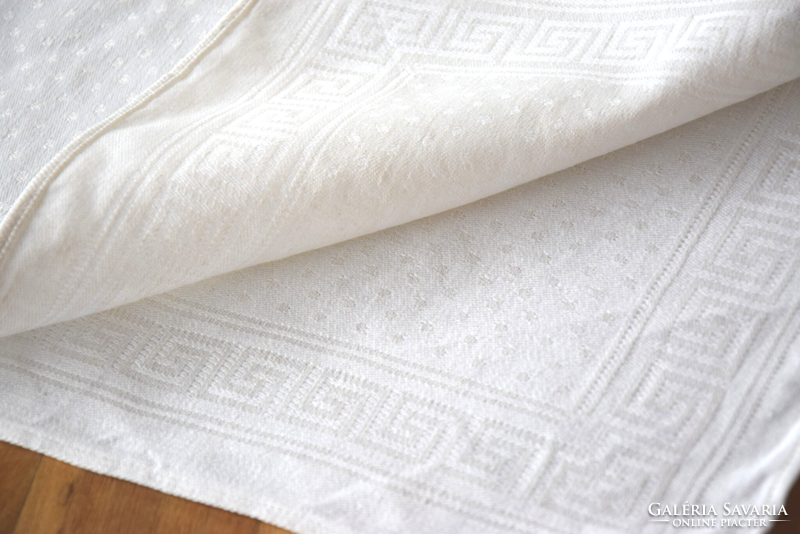 Old antique art deco damask napkin set towel polka dot and Greek pattern 5 pcs 39 x 38