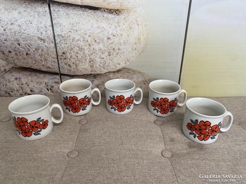 Zsolnay red flower pattern porcelain mugs a40