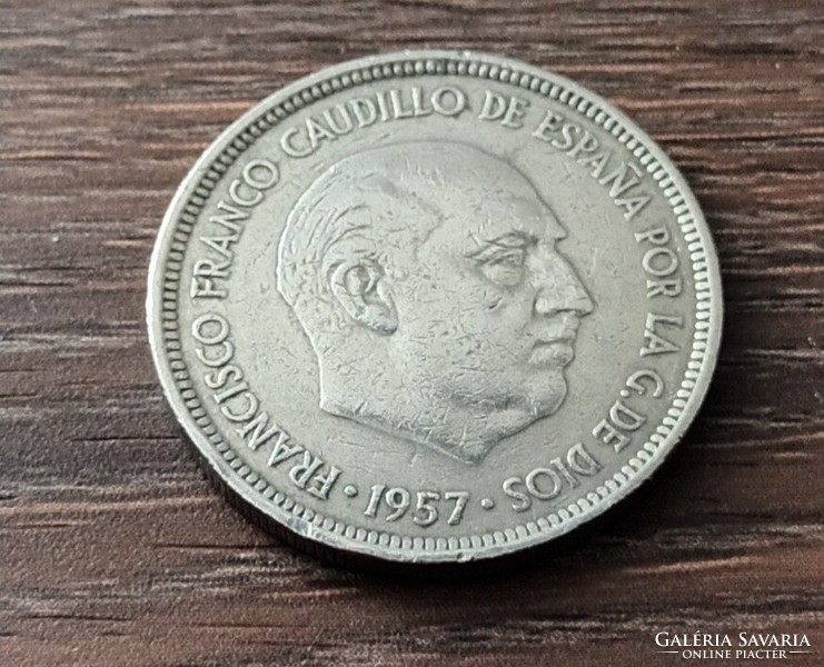 5 peseta,Spanyolország 1957 (70-es a csillagban)