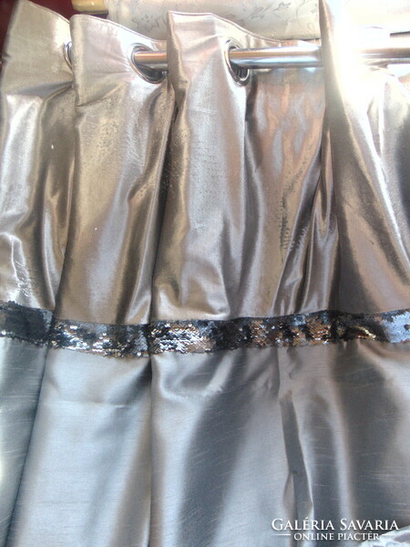 Gray velvet and polyester silk curtains with sequin trim