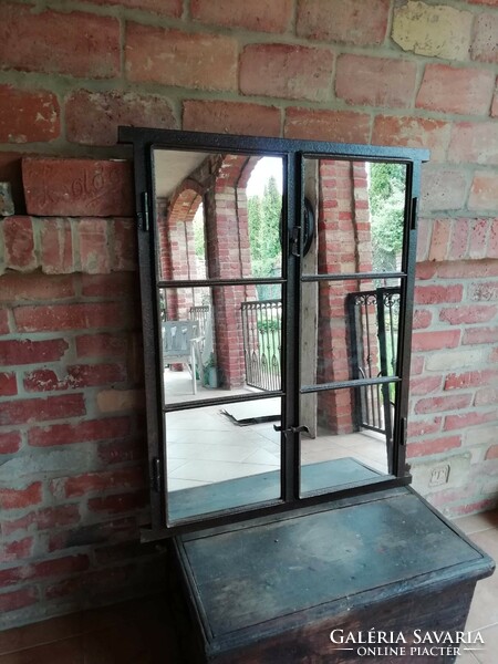 Mirrored factory window, early 20th century, nice patinated piece, mirror with an industrial feel, v window industrial