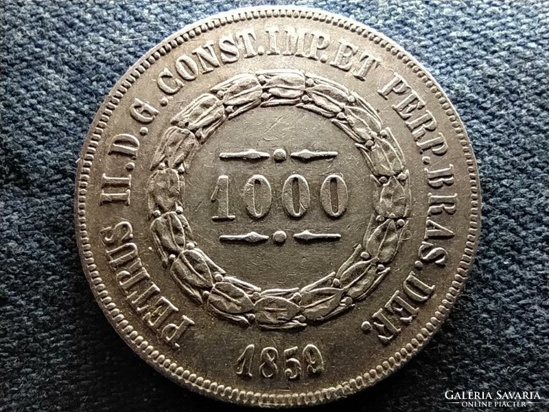 Brazil ii. Péter (1831-1889) .917 Silver 1000 reis 1859 (id65344)