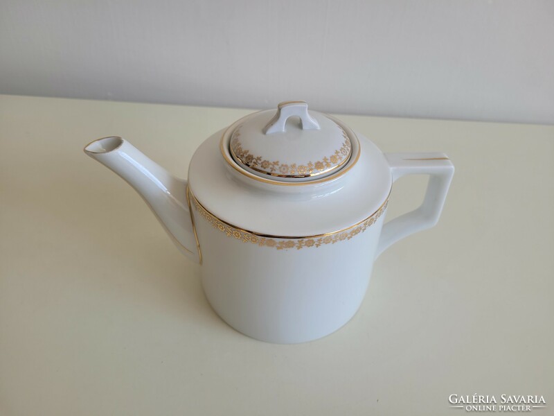 Old Zsolnay porcelain jug large 1.3 Liter spout white art deco teapot with shield seal