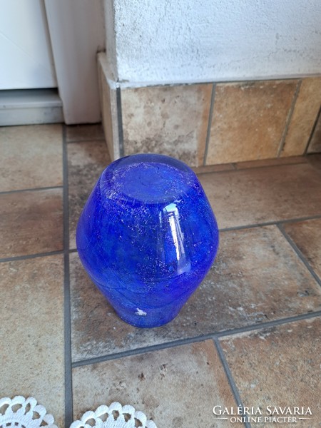 Ritka kék repesztett Fátyolüveg fátyol karcagi berekfürdői üveg váza Gyűjtői