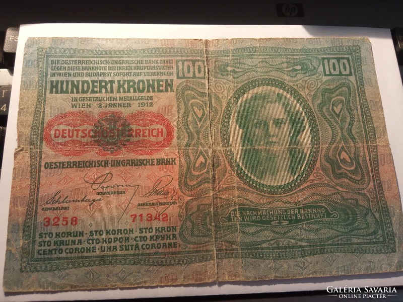 Austro-Hungarian banknote 100 kroner 1912 old paper money historical, commercial specialty