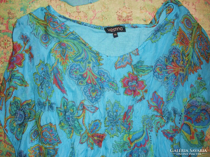 Silk, silk top turquoise blue 100% silk