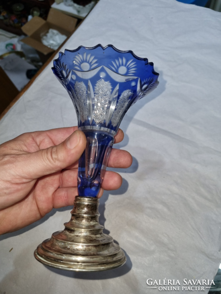 Old silver crystal vase with base