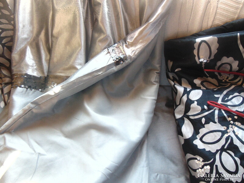 Gray velvet and polyester silk curtains with sequin trim