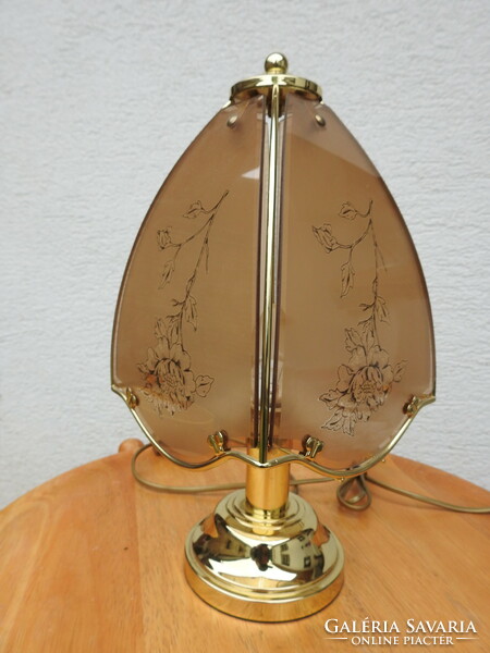 Vintage lamp with a glass shade with a polished flower pattern