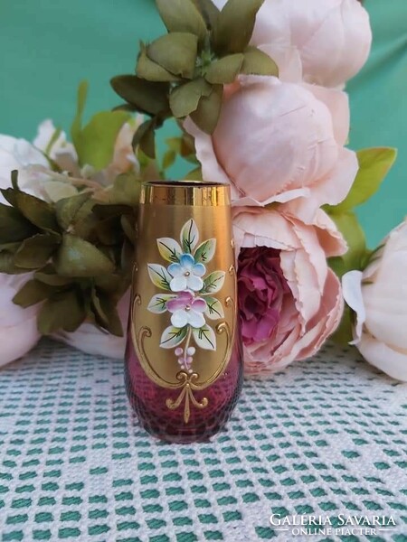Gyönyörű aranyozott   üveg Bohemia cseh  váza Gyűjtői darab mid -century modern