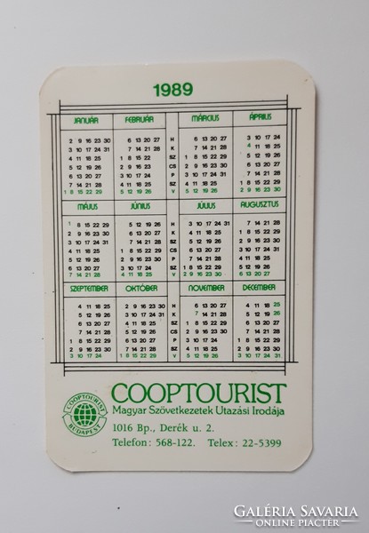 Kártyanaptár Cooptourist 1989 - hölgy