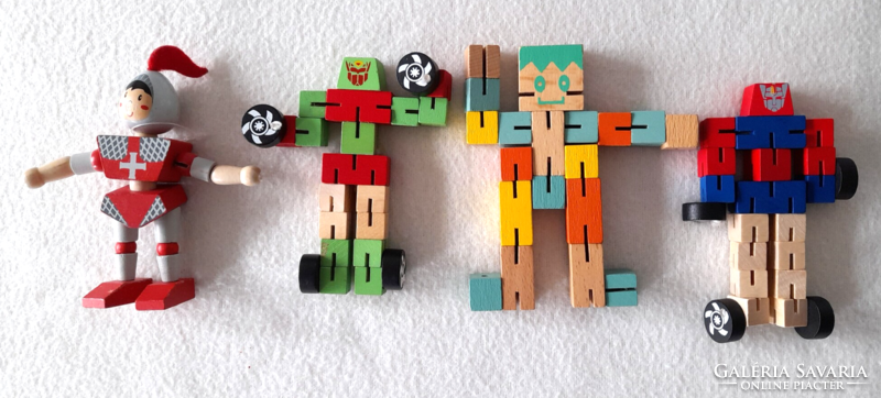 Flexible wooden figures, - transformer, robot, knight, princess -