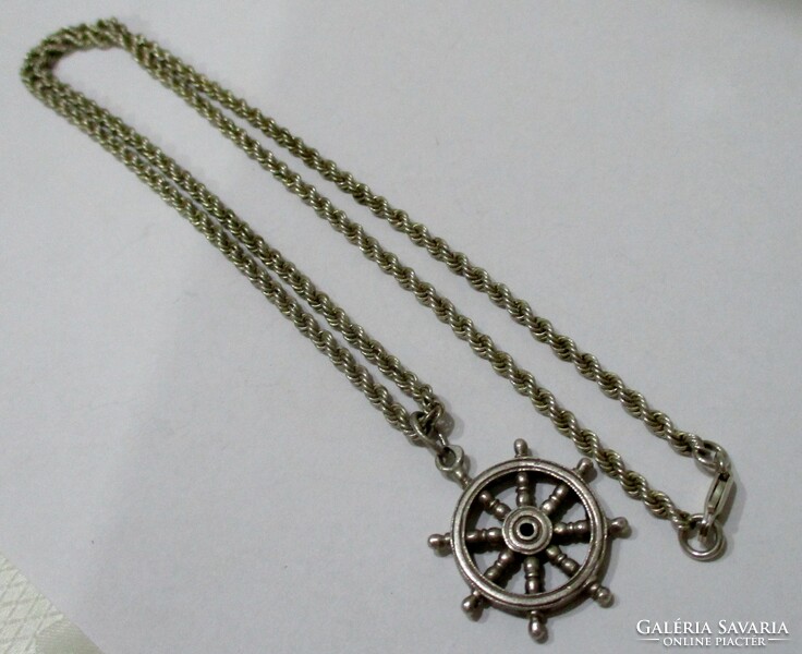 Beautiful old handcrafted silver boat pendant on a thick silver chain