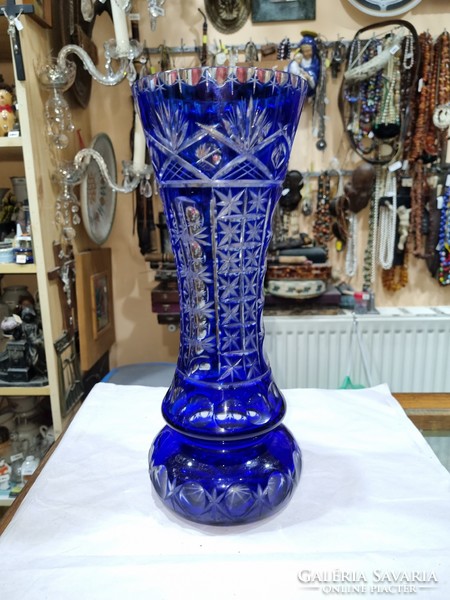 Régi nagyméretű kék kristály váza