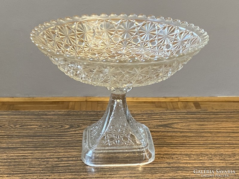 Art deco molded glass fruit bowl with a base