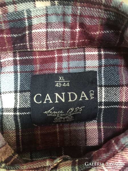 Kockás hosszú ujjú flanel ing, 100 % pamut,  XL méret  43-44-es, CANDA C&A márka