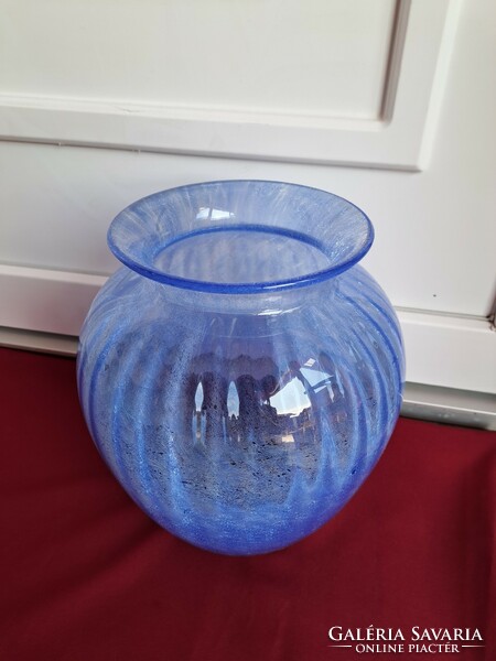 Extra ritka belül bordás gömb repesztett Fátyolüveg fátyol karcagi berekfürdői üveg  váza Gyűjtői