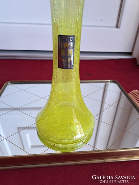 Ritka Sárga 22 cm magas repesztett Fátyolüveg fátyol karcagi berekfürdői üveg  váza Gyűjtői