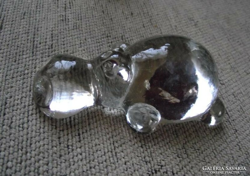 Teddy bear, hippopotamus-shaped glass display case, decorative glass pair