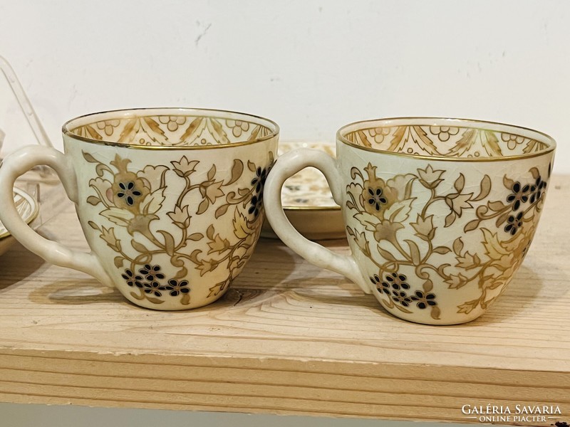 Antique Zsolnay 2 cups with 2 bases around 1880