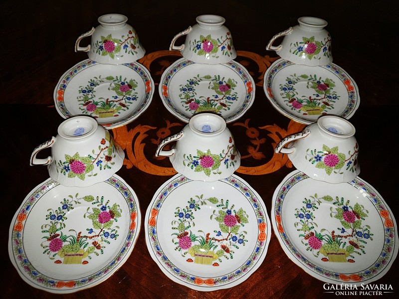 Herend colored Indian basket coffee set