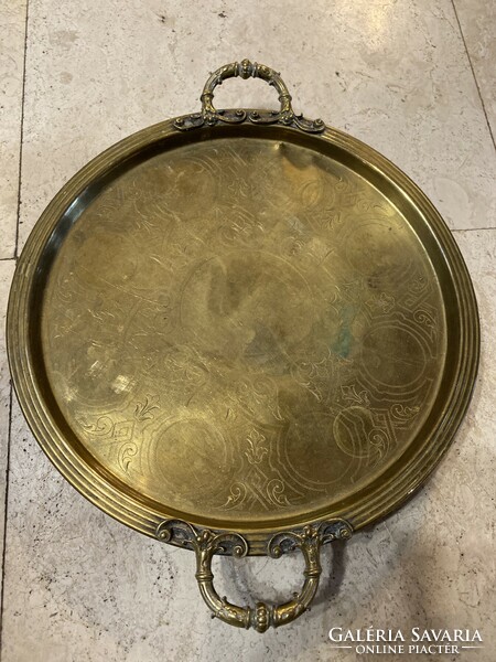 Antique copper footed tray