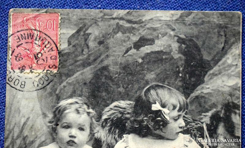 Antique photo postcard for small children